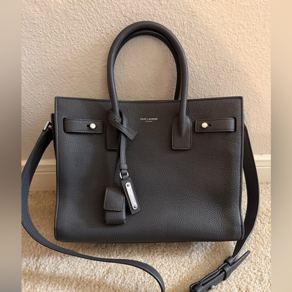 Saint Laurent Handbags - SAINT LAURENT Authentic Grained Calfskin Baby Sac De Jour in gray
